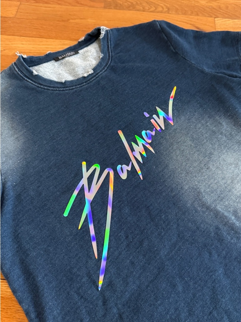 Balmain denim T-shirt with metallic logo size M